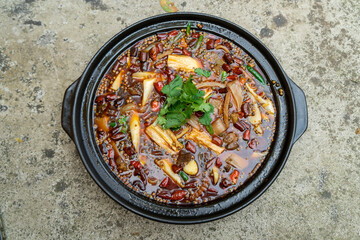 Delicious boiled spicy beef on the plate