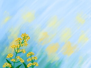 Flowers background with blue sky with clouds