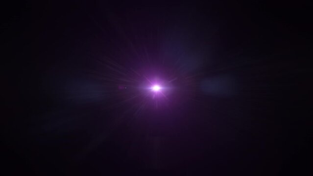 Loop center flickering pink purple blue star sun lights optical lens flares shiny animation art on black abstract background.Lighting lamp rays effect dynamic bright video footage.Gold glow star optic