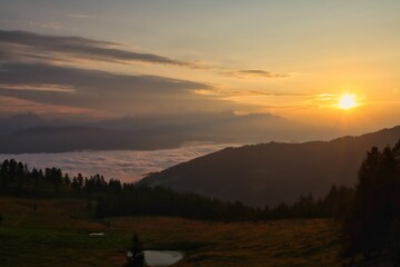 Scenic view of a sunset over a mountain range in Lackenkogel, Austria