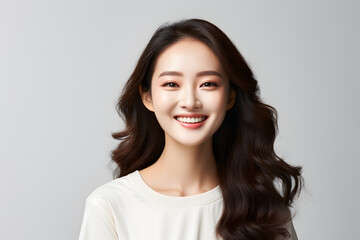 Closeup Beautiful smiling asian young woman with smooth healthy skin isolated on white background