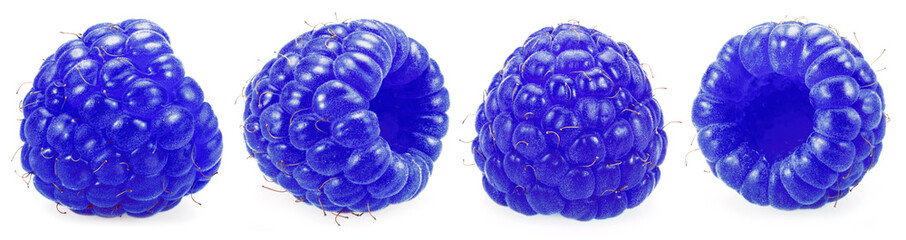 Set of four ripe blue raspberries isolated on white background. © Екатерина Иванова