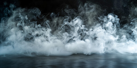 Mysterious white smoke swirling over dark surface - obrazy, fototapety, plakaty