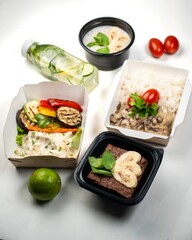 set of healthy food on a white background in boxes