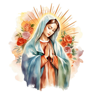 recommend clip art: A Watercolor Our Lady Clipart is praying, Isolated on transparent PNG background, Generative ai