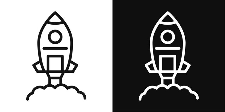 Startup Ship and Rocket Launch Icon Set. Space Shuttle and Exploration Symbols.