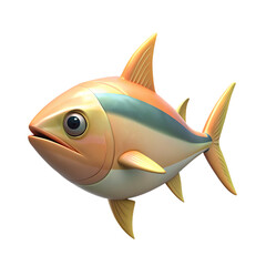 Cartoon Tuna fish of 3d render, aquatic animals, underwater life on transparent background 