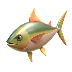 Cartoon Tuna fish of 3d render, aquatic animals, underwater life on transparent background 