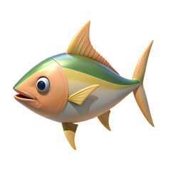 cartoon Tuna fish of 3d render, aquatic animals, underwater life on transparent background 