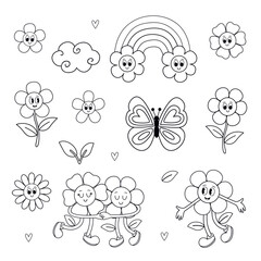 set of isolated outline cute rainbow, flower, butterfly - 773126360