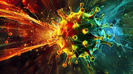 Colorful Digital Artwork Depicting Antivirus Software Neutralizing a Computer Virus - obrazy, fototapety, plakaty