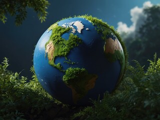 Obraz na płótnie Canvas Planet Earth with lush greenery against a clear blue sky backdrop