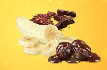 Tasty sweet Chocolate with fresh Sliced Bananas