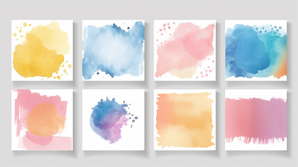 Set of cards with watercolor hand drawn blots. Abstract canvas painting templates. Illustration template for design poster, card, invitation, placard, brochure, flyer. Watercolor texture.