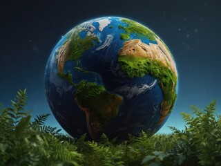Obraz na płótnie Canvas Planet Earth with lush greenery against a clear blue sky backdrop