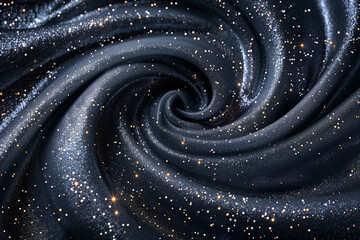 Abstract black spiral background with golden glitter.