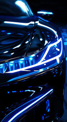 Closeup Shot of Electric Car Headlights: Dark Tones