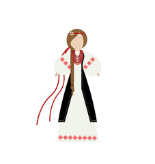 Ukrainian doll Motanka wearing embroidery dress. Vector illustration
