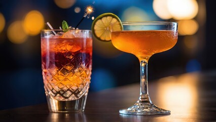 Aviation Cocktail on the bar counter.