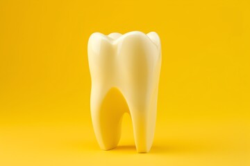 a yellow tooth on a yellow background - obrazy, fototapety, plakaty