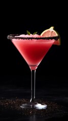 a pink drink with a lemon garnish