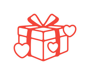 Gift box, gift, heart, present, ribbon, bow and bow-knot. Wedding, anniversary, surprise, wrapping, love and congratulation, package and pack, illustration