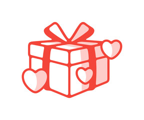 Gift box, gift, heart, present, ribbon, bow and bow-knot. Wedding, anniversary, surprise, wrapping, love and congratulation, package and pack, illustration