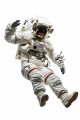 Astronaut with space suit and helmet floating with a white background. - 773132726