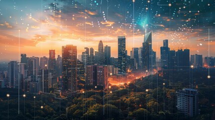 City With Tall Buildings and Stars in the Sky