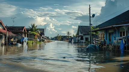 Coastal area inundated by the rising sea level due to climate change - obrazy, fototapety, plakaty