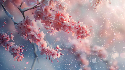 Embrace the enchanting contrast of snow-covered cherry blossoms, where the delicacy of nature meets the purity of winter. AI generative