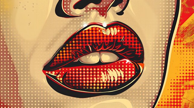 Close up woman lips in pop art style