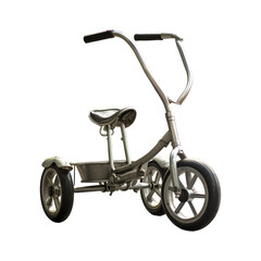 Fototapeta na wymiar A childrens tricycle pedaled on the front wheel axle, Isolated on transparent PNG background, Generative ai