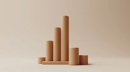 3D render icon  clay style of a bar chart with a stack of clay blocks representing different data points, isolated on pure white background 3d business icon