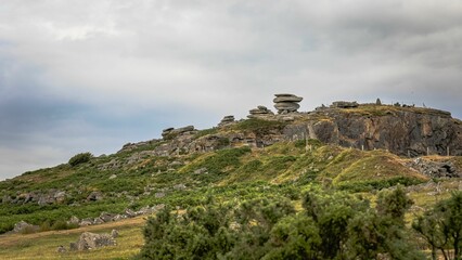 Cheesewring rock formation on the hilltop. Minions, Cornwall, England.