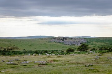Scenic landscape views overlooking Bodmin Moor in Cornwall, UK.