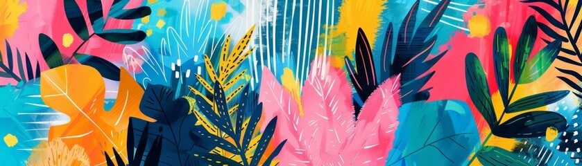 Discover unique hand-painted vector illustrations perfect for greeting cards, book covers, and fabric prints with tropical and abstract art designs.
