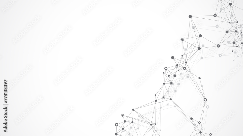 Poster Digits abstract background with connected line and dots, wave flow. Digital neural networks. Network and connection background for your presentation. Graphic polygonal background illustration.