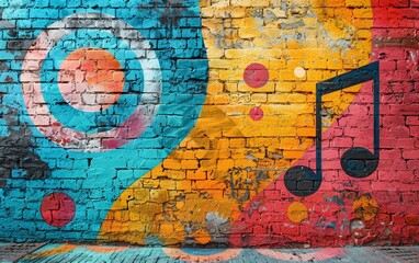 Vibrant street art with urban beats brings life to the city walls.