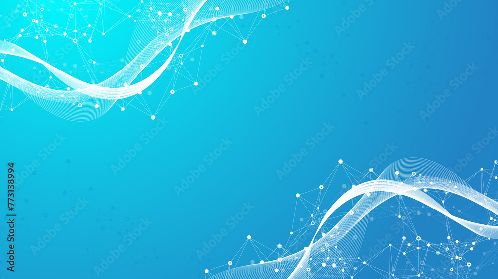 Aufkleber Digits abstract illustration with connected line and dots, wave flow. Digital neural networks. Network and connection background for your presentation. Graphic polygonal background.