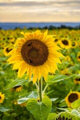Beautiful yellow sunflowers in a field