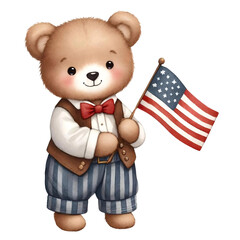 Patriotic Teddy Bear with American Eagle Illustration
