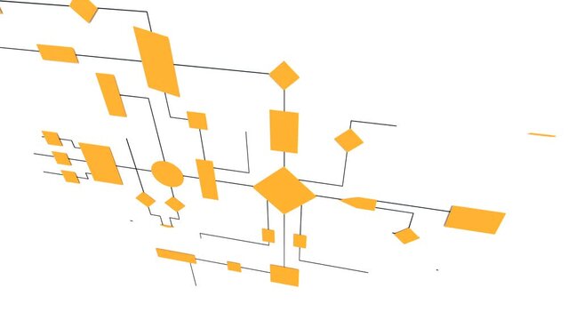 Business flow chart in yellow. Step-by-step procedure through a process or system. Presentation, flow sheet, concept, process, strategy, operation and planning.