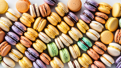 Sweet and delicious French dessert macarons, colorful cookies. Generative AI.