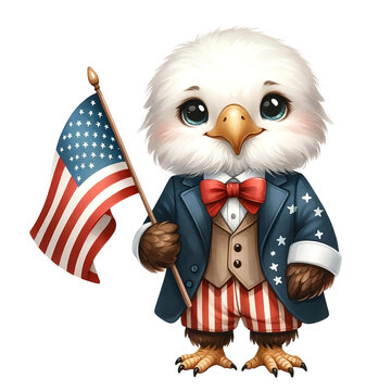 Patriotic Eaglet with American Flag Drawing
