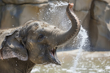 A hot summer afternoon, and this elephant was thirsty, and playing with water
