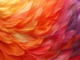 Poster Abstract composition of phoenix feathers, swirling arrangement, vibrant depicted colors, dynamic angle. © Sawit