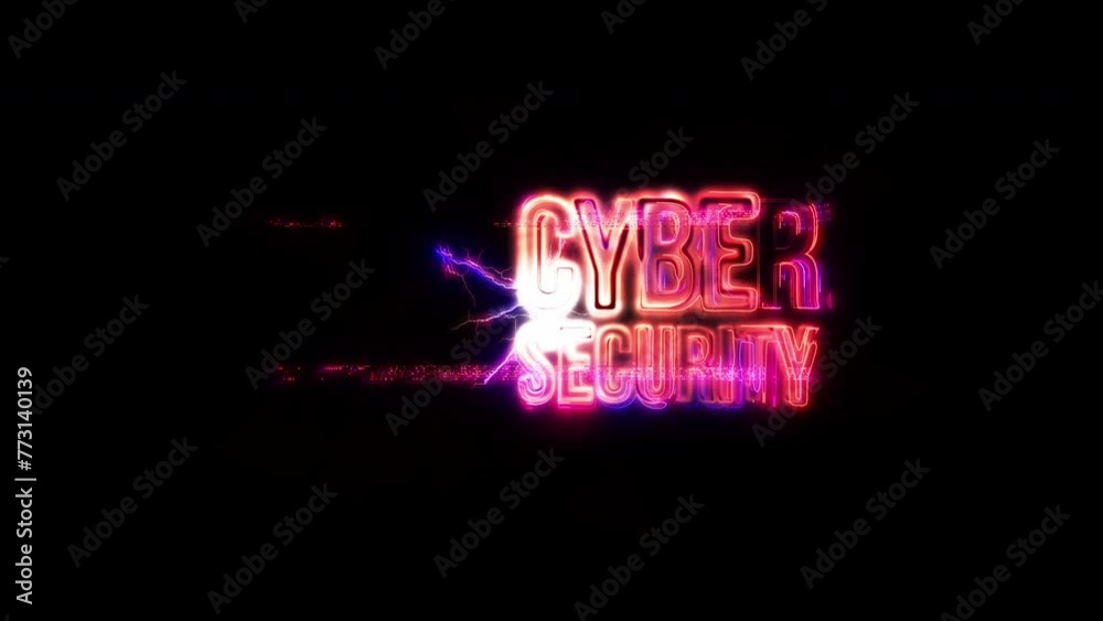 Wall mural cyber security glow pink neon abstract lightning glitch text animation on black abstract background