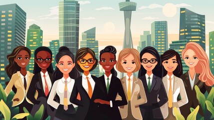Fototapeta premium avatar of mulit-culture business people in a meeting, office background, cartoon 