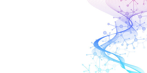 Molecular abstract structure background. Scientific illustration with molecule DNA. Medical, science and technology concept for banner template or header.